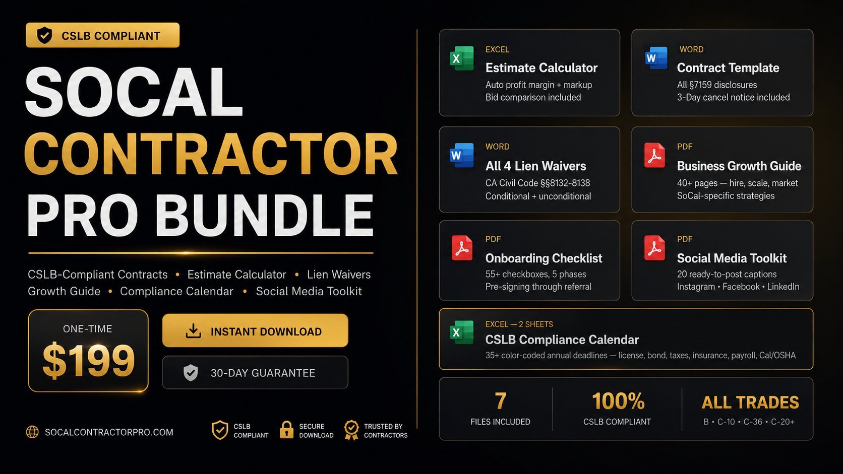 SoCal Contractor Pro Bundle — 7 professional files for licensed CA contractors